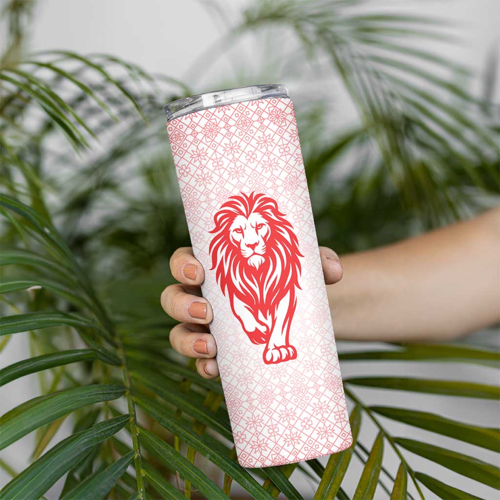 Georgia Flag Skinny Tumbler with Born to Roar with Red Lion and National Symbols - Wonder Print Shop
