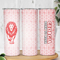 Georgia Flag Skinny Tumbler with Born to Roar with Red Lion and National Symbols - Wonder Print Shop