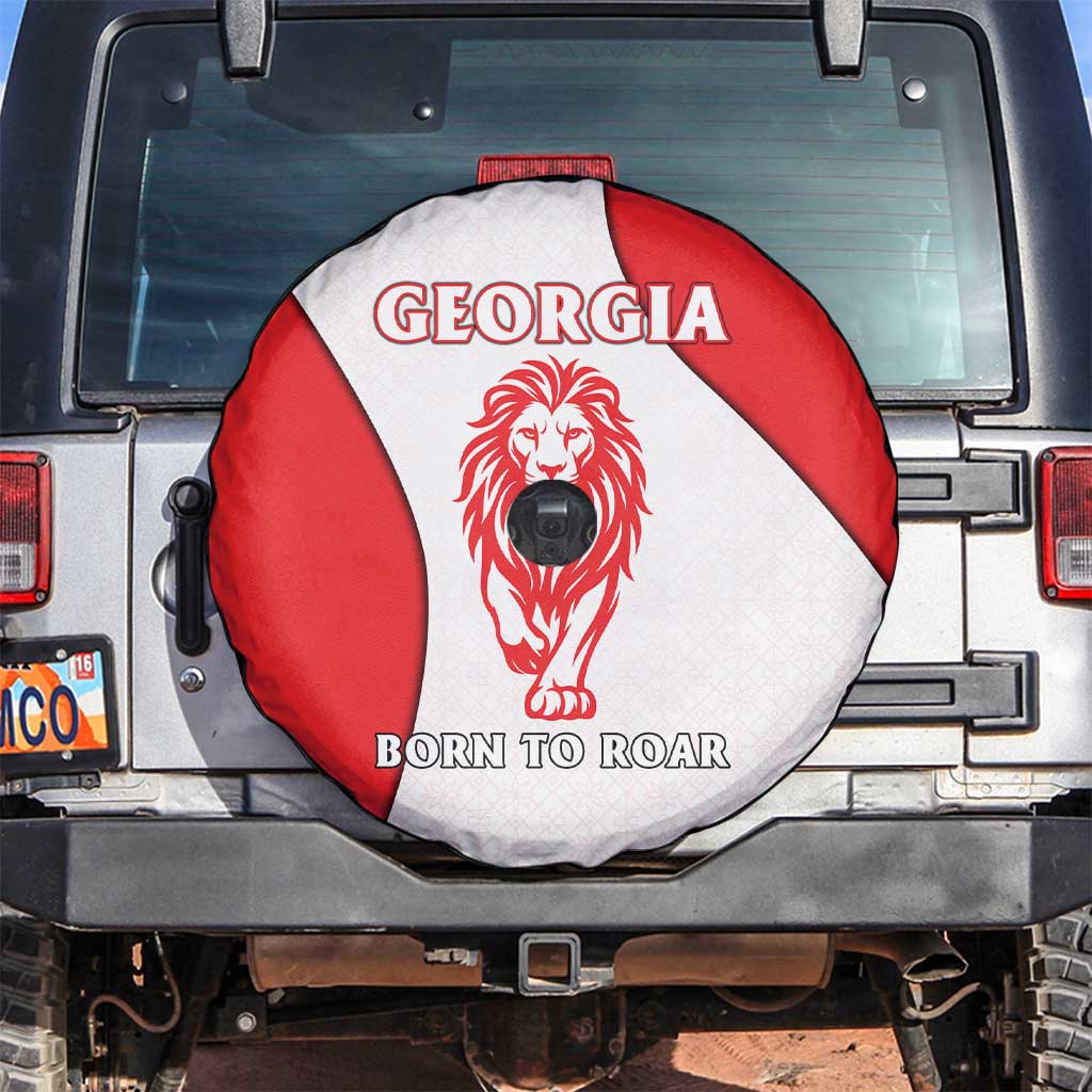 Georgia Flag Spare Tire Cover with Born to Roar with Red Lion and National Symbols - Wonder Print Shop