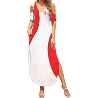 Georgia Flag Summer Maxi Dress with Born to Roar with Red Lion and National Symbols - Wonder Print Shop