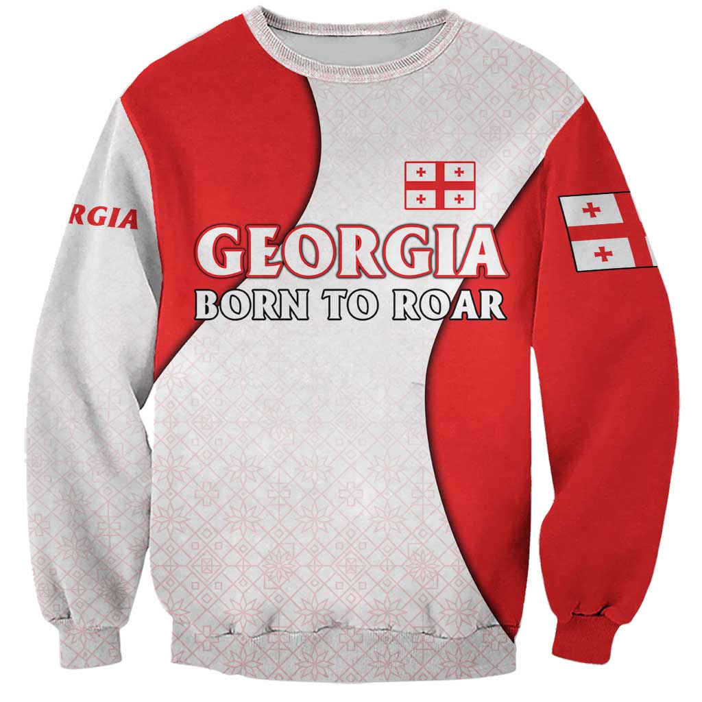 Georgia Flag Sweatshirt with Born to Roar with Red Lion and National Symbols - Wonder Print Shop