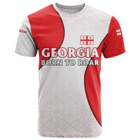 Georgia Flag T Shirt with Born to Roar with Red Lion and National Symbols - Wonder Print Shop