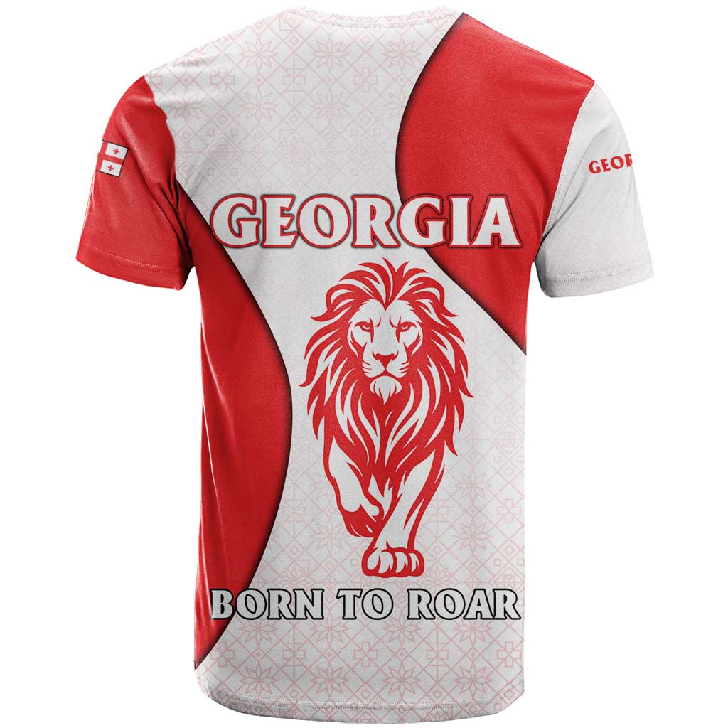 Georgia Flag T Shirt with Born to Roar with Red Lion and National Symbols - Wonder Print Shop