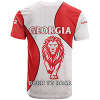 Georgia Flag T Shirt with Born to Roar with Red Lion and National Symbols - Wonder Print Shop