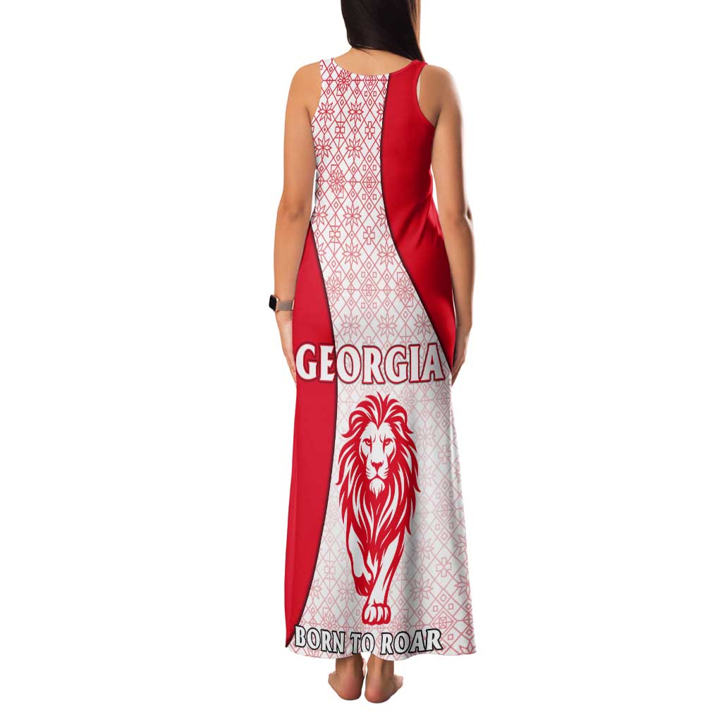 Georgia Flag Tank Maxi Dress with Born to Roar with Red Lion and National Symbols - Wonder Print Shop