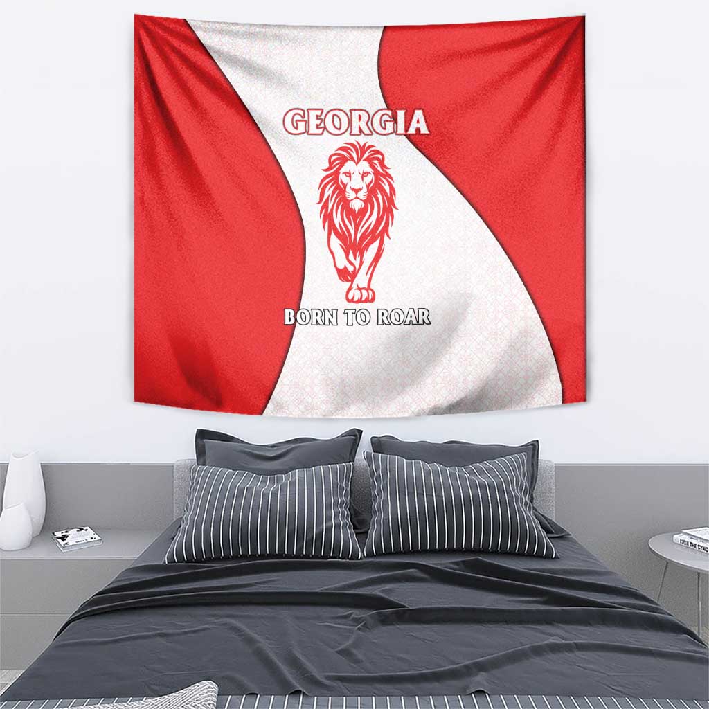 Georgia Flag Tapestry with Born to Roar with Red Lion and National Symbols - Wonder Print Shop