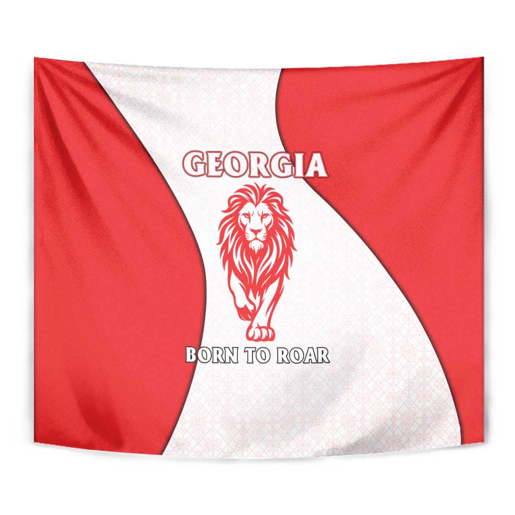 Georgia Flag Tapestry with Born to Roar with Red Lion and National Symbols - Wonder Print Shop