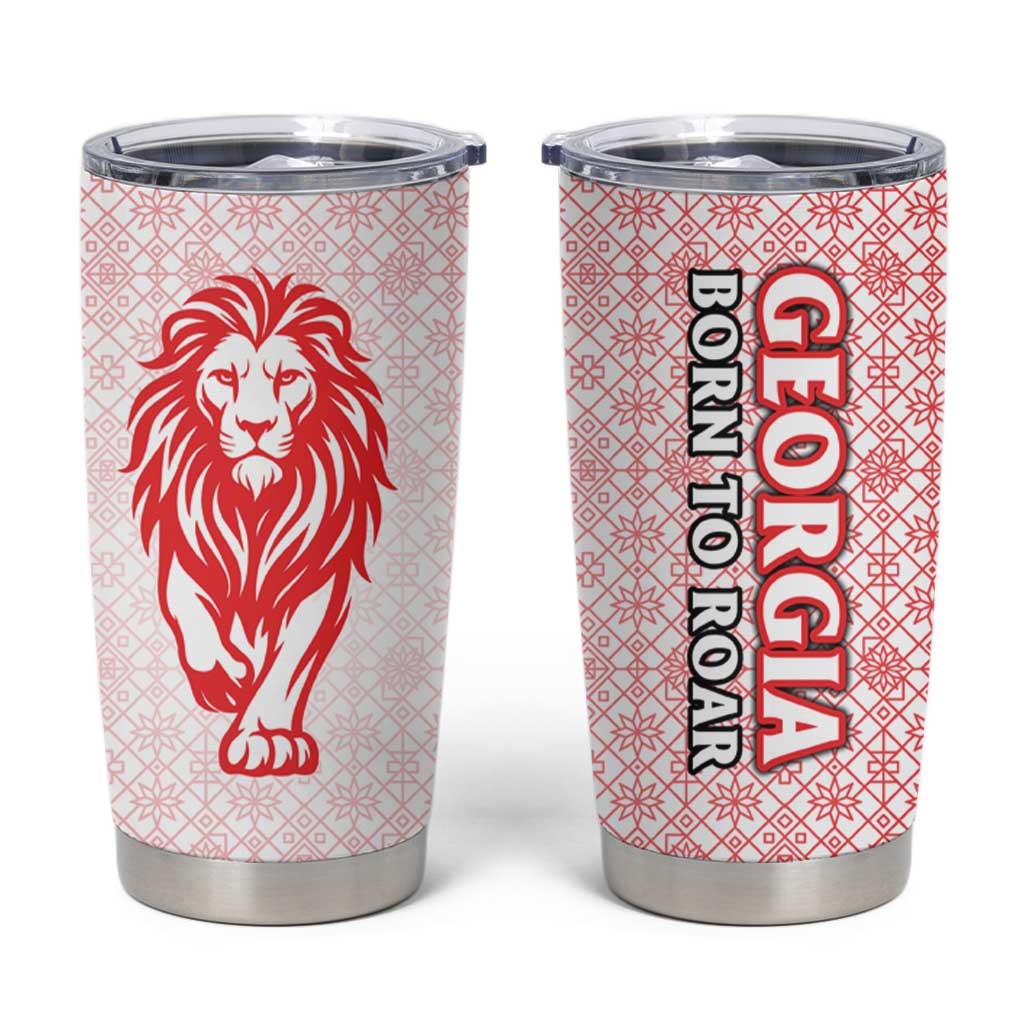 Georgia Flag Tumbler Cup with Born to Roar with Red Lion and National Symbols - Wonder Print Shop