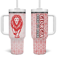 Georgia Flag Tumbler With Handle with Born to Roar with Red Lion and National Symbols - Wonder Print Shop