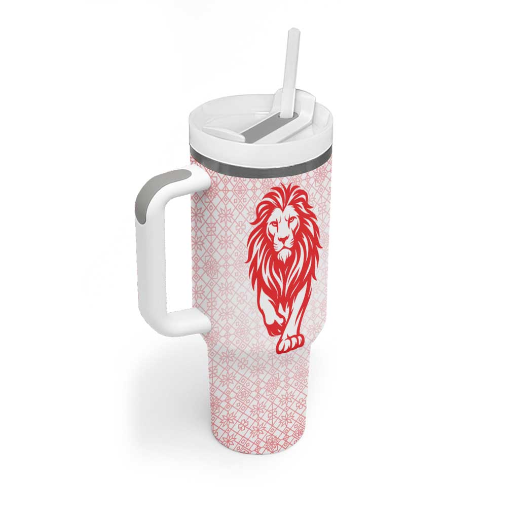 Georgia Flag Tumbler With Handle with Born to Roar with Red Lion and National Symbols - Wonder Print Shop