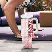 Georgia Flag Tumbler With Handle with Born to Roar with Red Lion and National Symbols - Wonder Print Shop