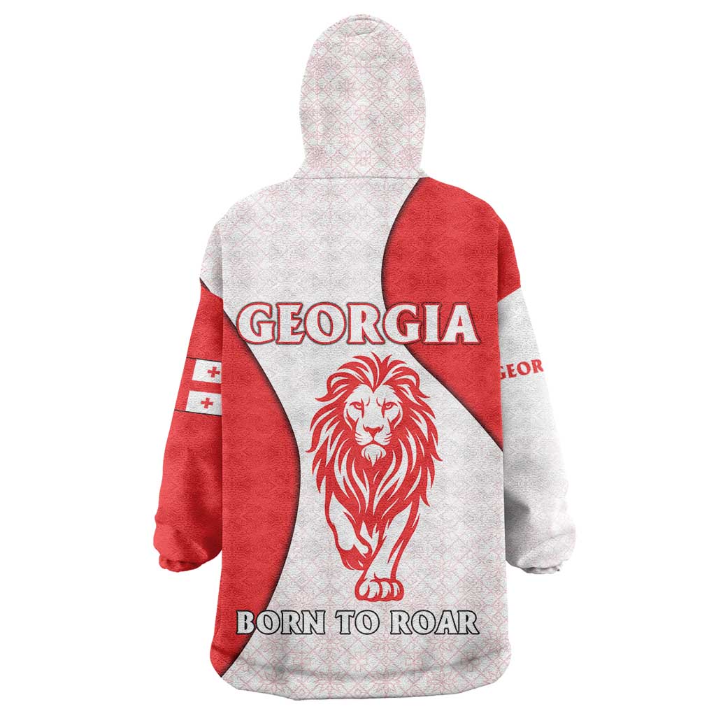 Georgia Flag Wearable Blanket Hoodie with Born to Roar with Red Lion and National Symbols - Wonder Print Shop