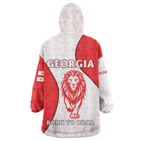 Georgia Flag Wearable Blanket Hoodie with Born to Roar with Red Lion and National Symbols - Wonder Print Shop