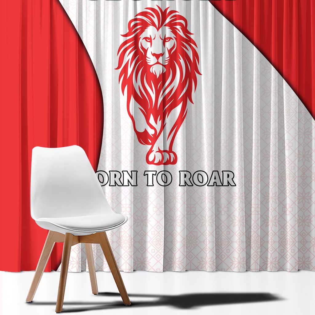 Georgia Flag Window Curtain with Born to Roar with Red Lion and National Symbols - Wonder Print Shop