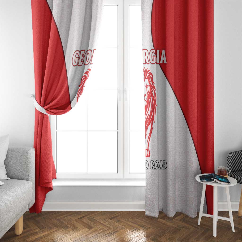Georgia Flag Window Curtain with Born to Roar with Red Lion and National Symbols - Wonder Print Shop