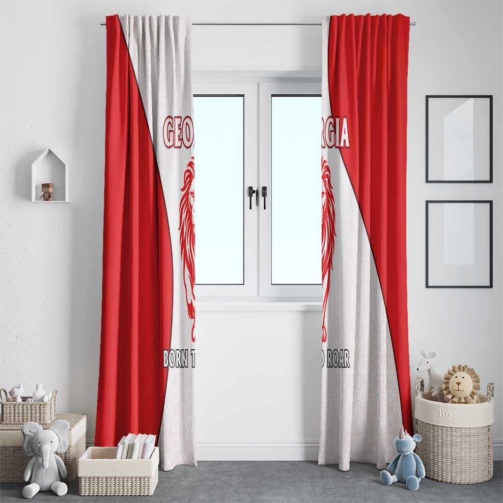 Georgia Flag Window Curtain with Born to Roar with Red Lion and National Symbols - Wonder Print Shop
