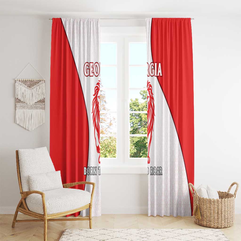 Georgia Flag Window Curtain with Born to Roar with Red Lion and National Symbols - Wonder Print Shop
