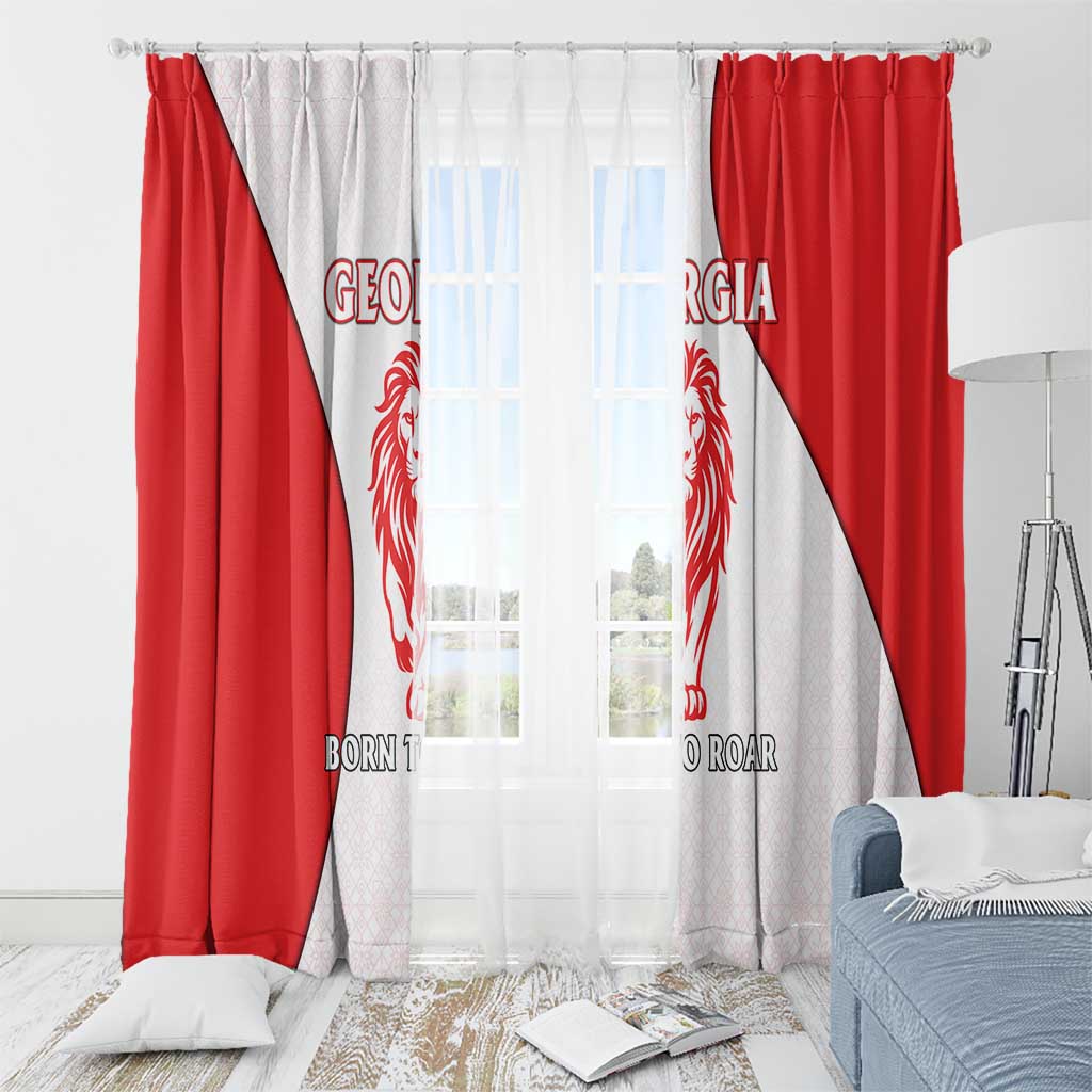 Georgia Flag Window Curtain with Born to Roar with Red Lion and National Symbols - Wonder Print Shop
