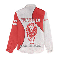 Georgia Flag Women Casual Shirt with Born to Roar with Red Lion and National Symbols - Wonder Print Shop
