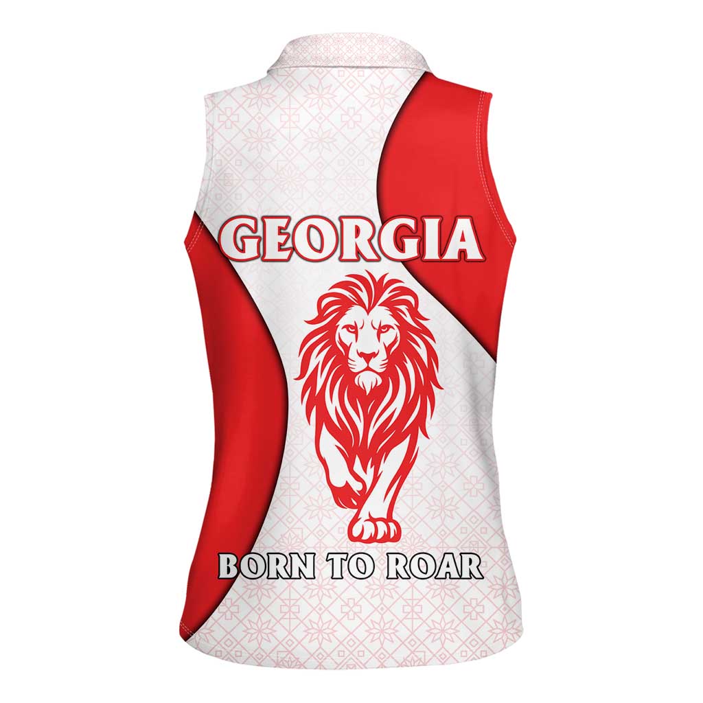 Georgia Flag Women Sleeveless Polo Shirt with Born to Roar with Red Lion and National Symbols - Wonder Print Shop