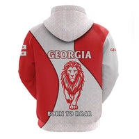 Georgia Flag Zip Hoodie with Born to Roar with Red Lion and National Symbols - Wonder Print Shop