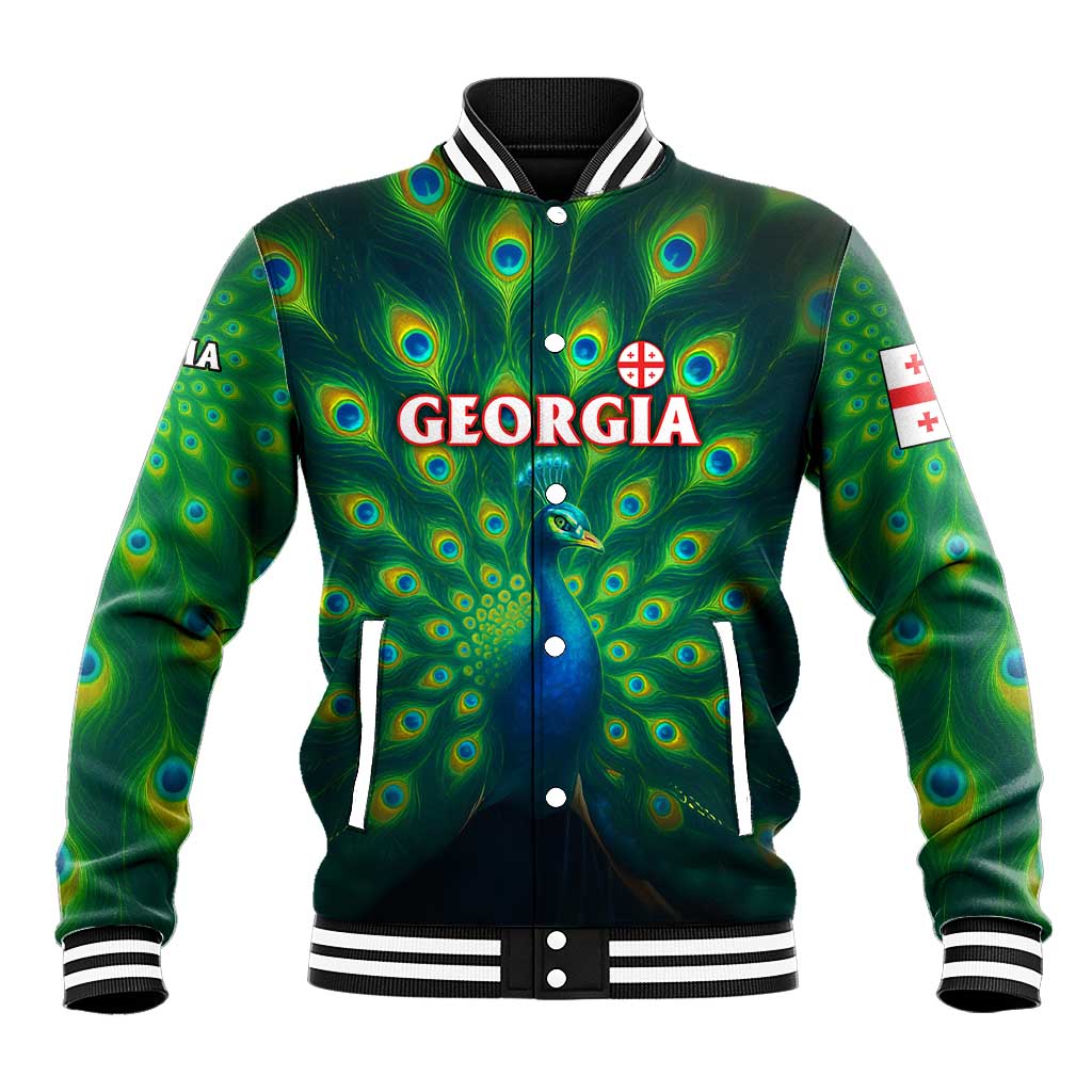 Georgia Peacock Baseball Jacket with Slay in Silence Shine Like a Peacock Design - Wonder Print Shop