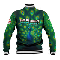 Georgia Peacock Baseball Jacket with Slay in Silence Shine Like a Peacock Design - Wonder Print Shop