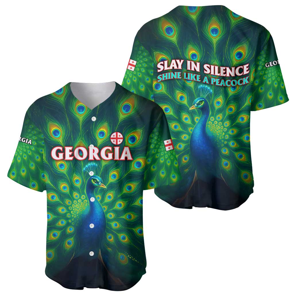 Georgia Peacock Baseball Jersey with Slay in Silence Shine Like a Peacock Design - Wonder Print Shop