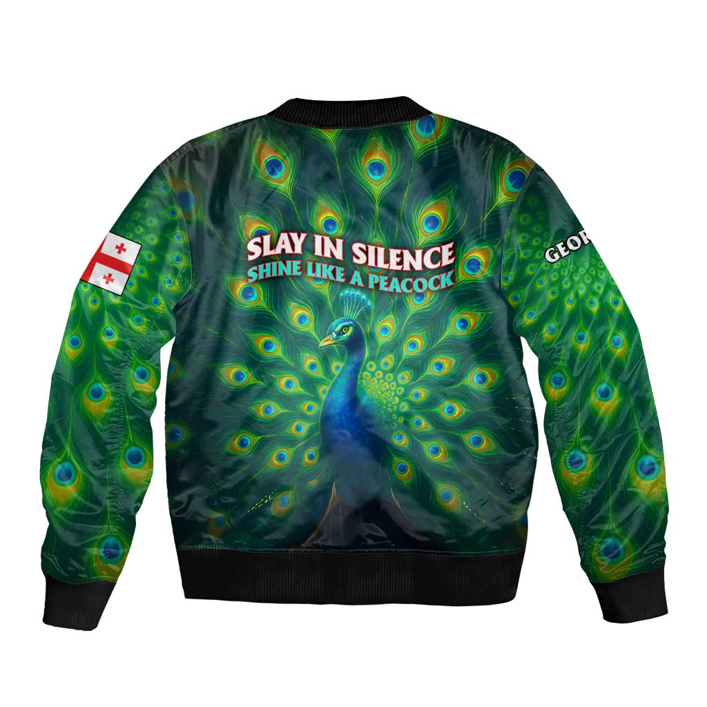 Georgia Peacock Bomber Jacket with Slay in Silence Shine Like a Peacock Design - Wonder Print Shop