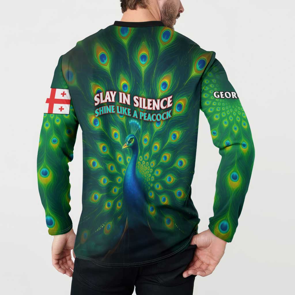 Georgia Peacock Button Sweatshirt with Slay in Silence Shine Like a Peacock Design - Wonder Print Shop