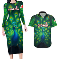 Georgia Peacock Couples Matching Long Sleeve Bodycon Dress and Hawaiian Shirt with Slay in Silence Shine Like a Peacock Design - Wonder Print Shop