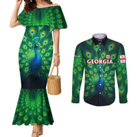 Georgia Peacock Couples Matching Mermaid Dress and Long Sleeve Button Shirt with Slay in Silence Shine Like a Peacock Design - Wonder Print Shop