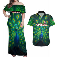Georgia Peacock Couples Matching Off Shoulder Maxi Dress and Hawaiian Shirt with Slay in Silence Shine Like a Peacock Design - Wonder Print Shop