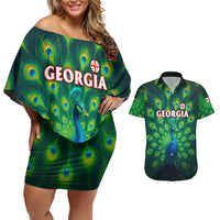 Georgia Peacock Couples Matching Off Shoulder Short Dress and Hawaiian Shirt with Slay in Silence Shine Like a Peacock Design - Wonder Print Shop