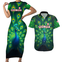 Georgia Peacock Couples Matching Short Sleeve Bodycon Dress and Hawaiian Shirt with Slay in Silence Shine Like a Peacock Design - Wonder Print Shop