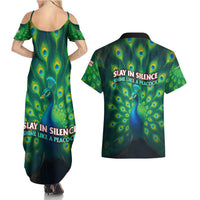 Georgia Peacock Couples Matching Summer Maxi Dress and Hawaiian Shirt with Slay in Silence Shine Like a Peacock Design - Wonder Print Shop