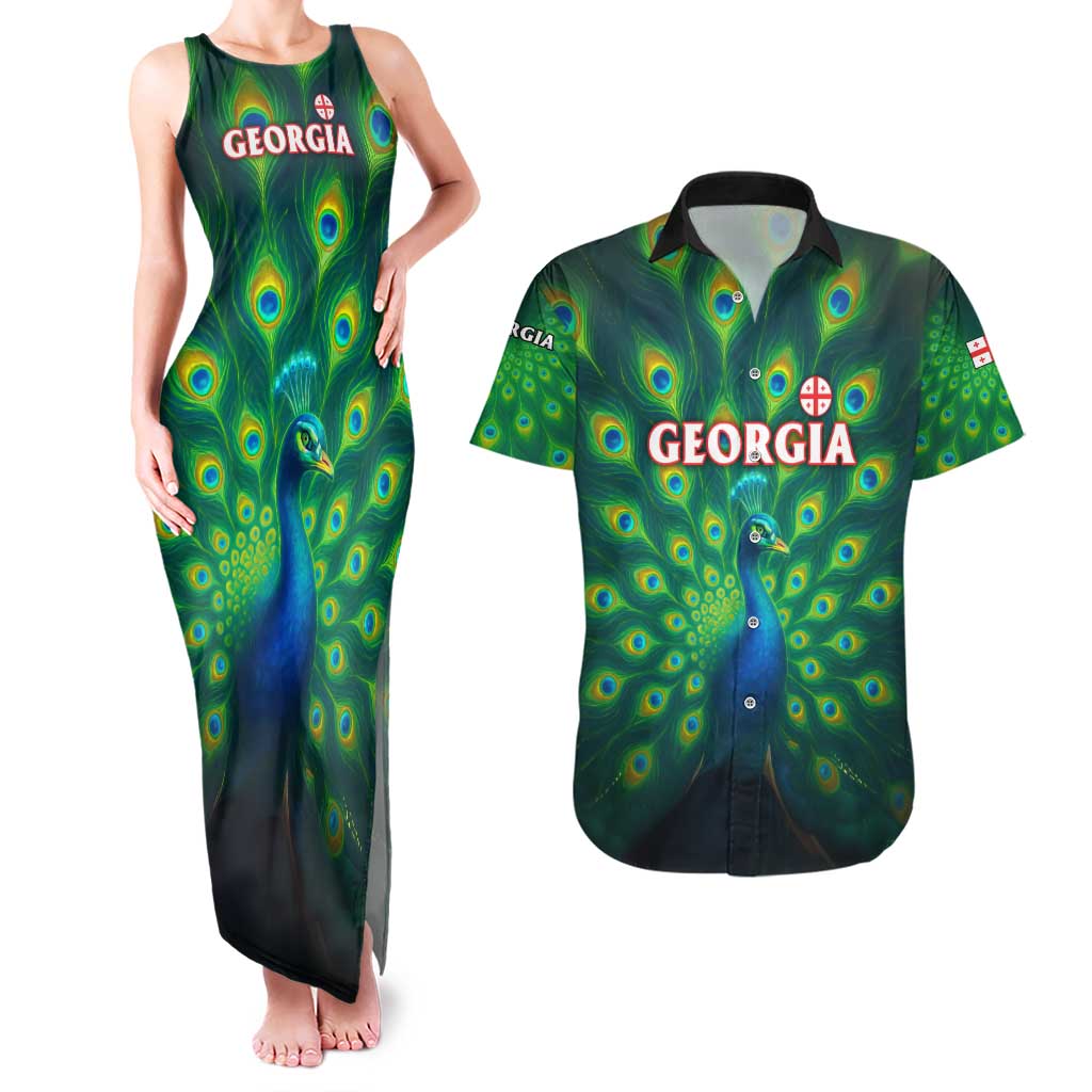 Georgia Peacock Couples Matching Tank Maxi Dress and Hawaiian Shirt with Slay in Silence Shine Like a Peacock Design - Wonder Print Shop