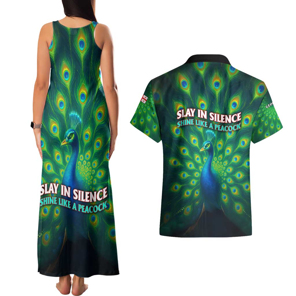 Georgia Peacock Couples Matching Tank Maxi Dress and Hawaiian Shirt with Slay in Silence Shine Like a Peacock Design - Wonder Print Shop