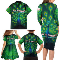 Georgia Peacock Family Matching Long Sleeve Bodycon Dress and Hawaiian Shirt with Slay in Silence Shine Like a Peacock Design - Wonder Print Shop