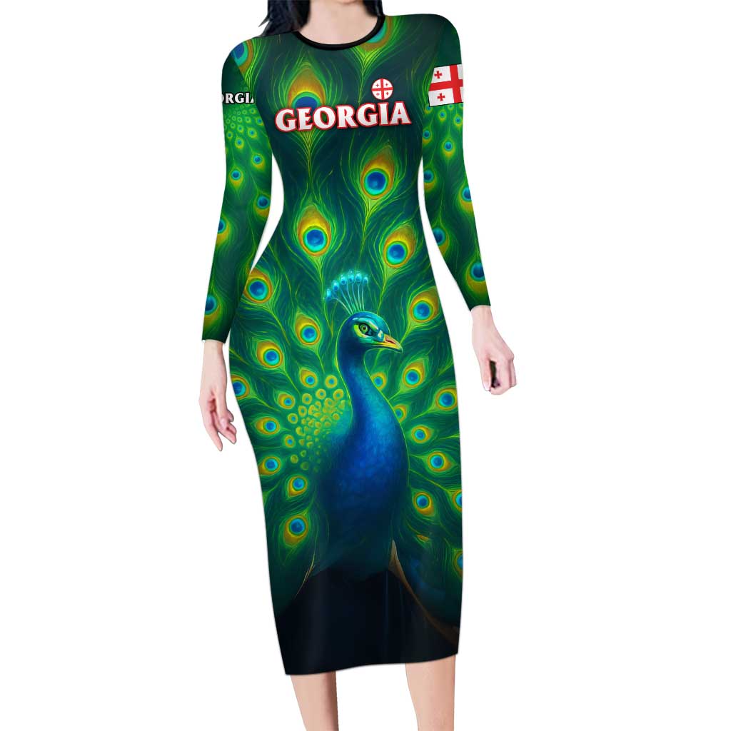 Georgia Peacock Family Matching Long Sleeve Bodycon Dress and Hawaiian Shirt with Slay in Silence Shine Like a Peacock Design - Wonder Print Shop