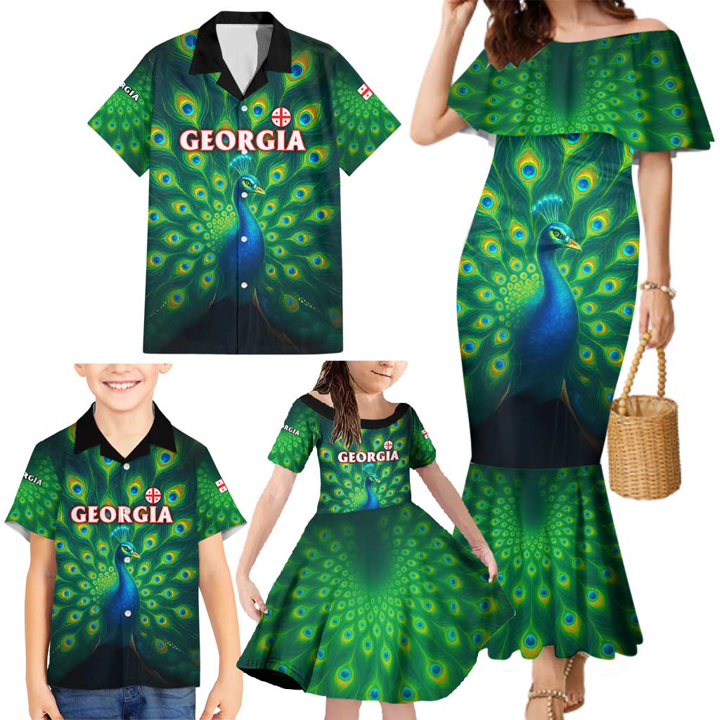Georgia Peacock Family Matching Mermaid Dress and Hawaiian Shirt with Slay in Silence Shine Like a Peacock Design - Wonder Print Shop