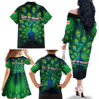 Georgia Peacock Family Matching Off The Shoulder Long Sleeve Dress and Hawaiian Shirt with Slay in Silence Shine Like a Peacock Design - Wonder Print Shop