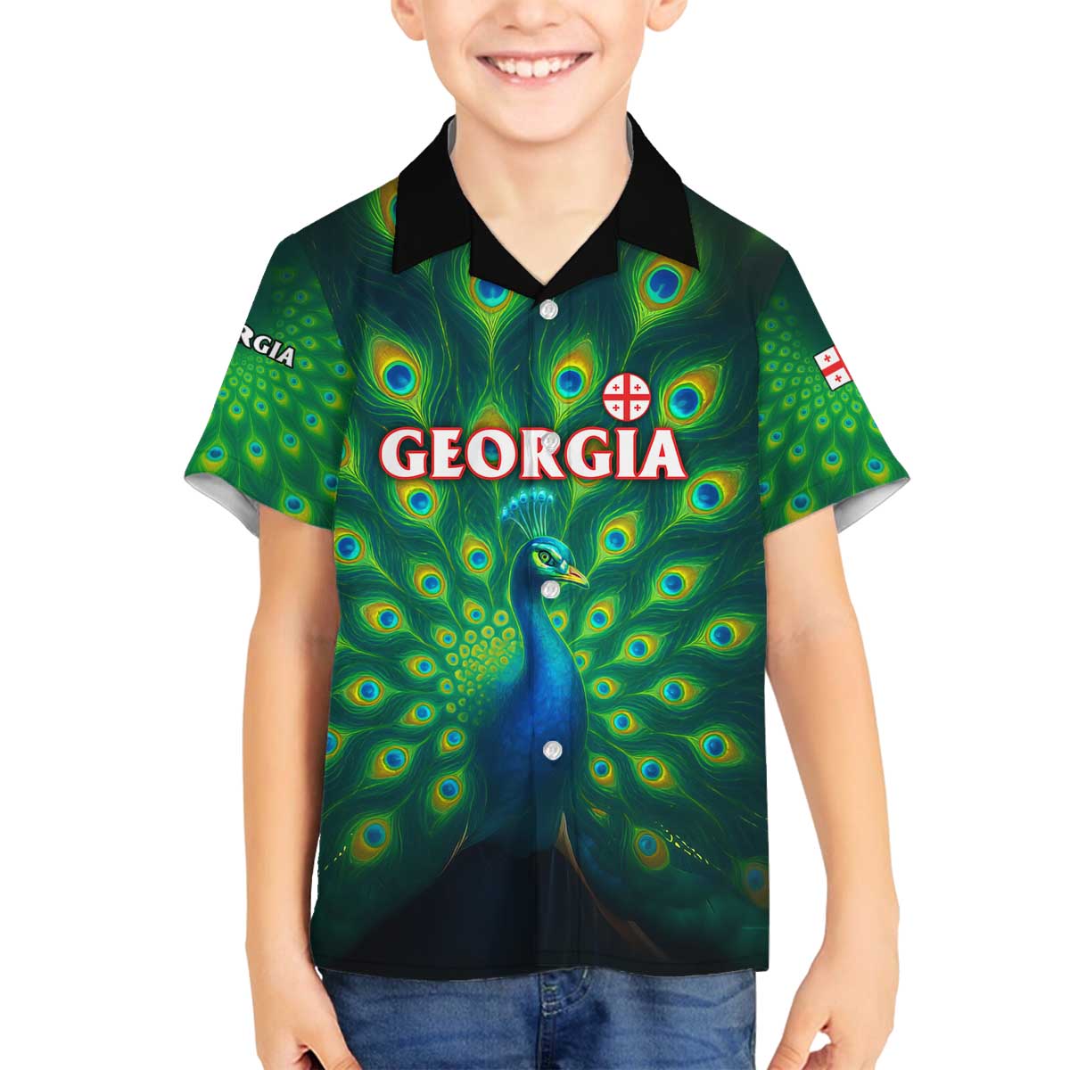 Georgia Peacock Family Matching Off The Shoulder Long Sleeve Dress and Hawaiian Shirt with Slay in Silence Shine Like a Peacock Design - Wonder Print Shop