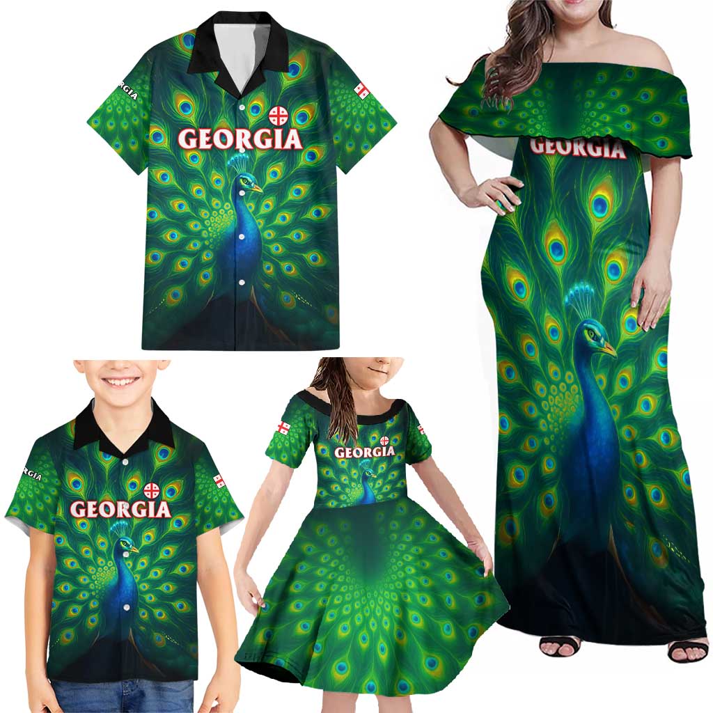 Georgia Peacock Family Matching Off Shoulder Maxi Dress and Hawaiian Shirt with Slay in Silence Shine Like a Peacock Design - Wonder Print Shop