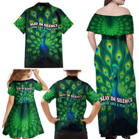 Georgia Peacock Family Matching Off Shoulder Maxi Dress and Hawaiian Shirt with Slay in Silence Shine Like a Peacock Design - Wonder Print Shop