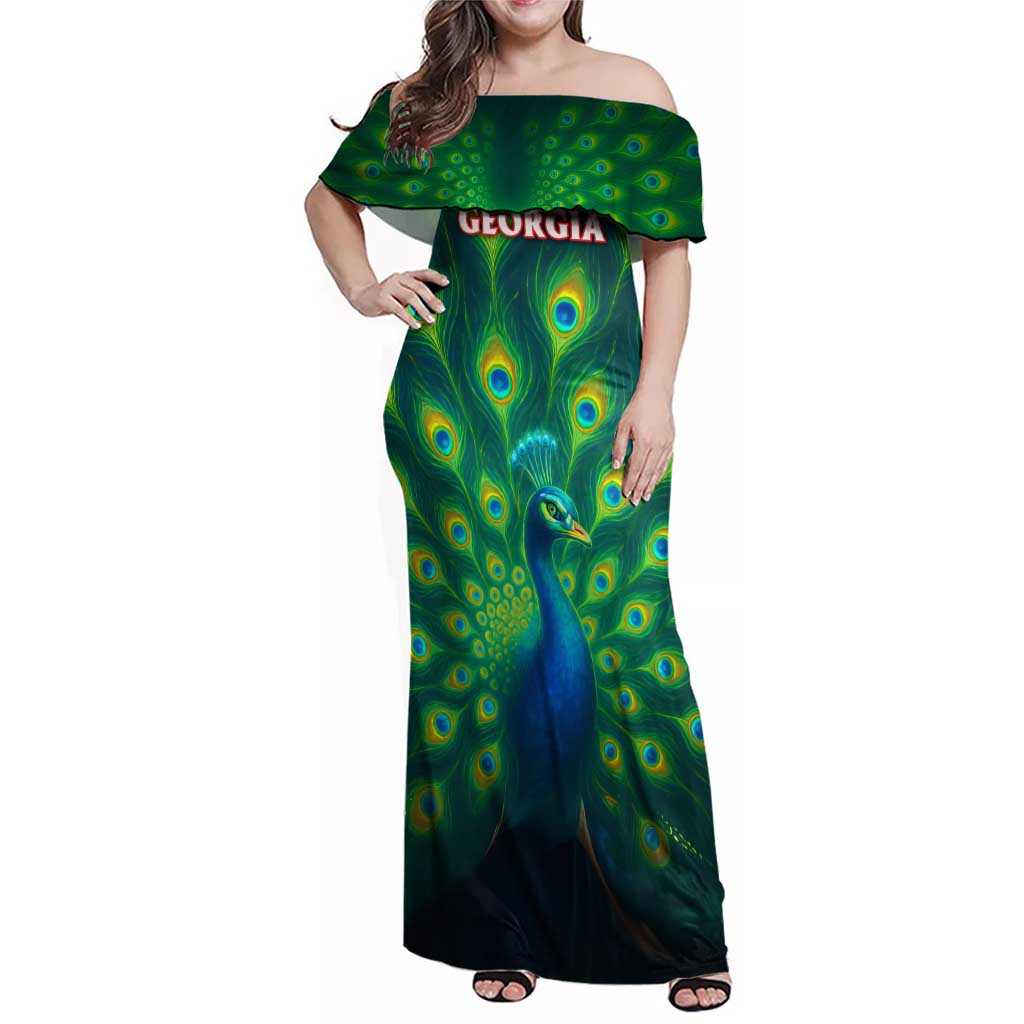 Georgia Peacock Family Matching Off Shoulder Maxi Dress and Hawaiian Shirt with Slay in Silence Shine Like a Peacock Design - Wonder Print Shop