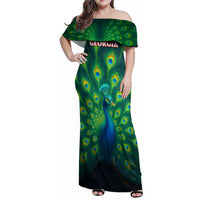 Georgia Peacock Family Matching Off Shoulder Maxi Dress and Hawaiian Shirt with Slay in Silence Shine Like a Peacock Design - Wonder Print Shop