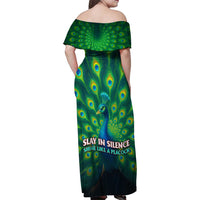 Georgia Peacock Family Matching Off Shoulder Maxi Dress and Hawaiian Shirt with Slay in Silence Shine Like a Peacock Design - Wonder Print Shop