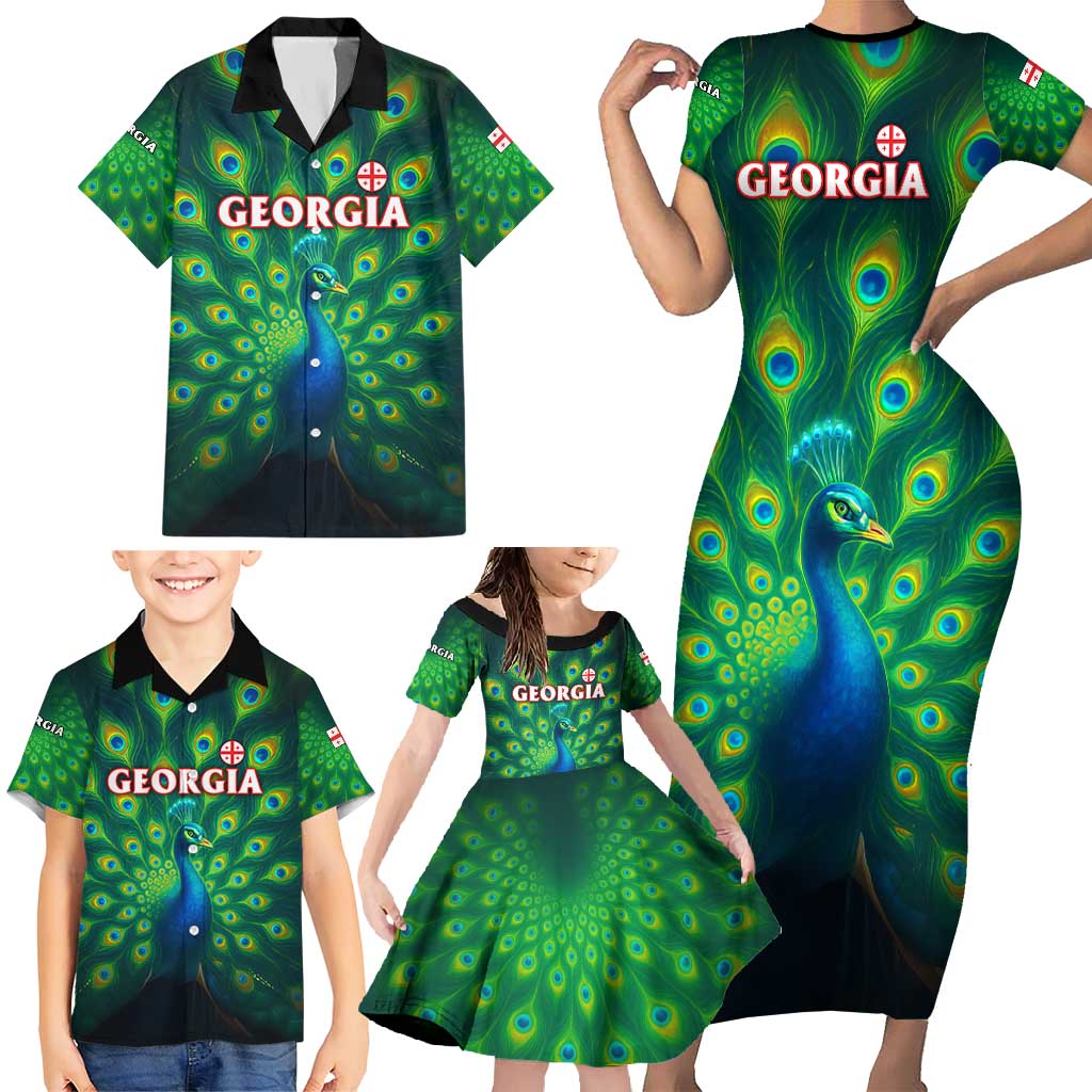 Georgia Peacock Family Matching Short Sleeve Bodycon Dress and Hawaiian Shirt with Slay in Silence Shine Like a Peacock Design - Wonder Print Shop