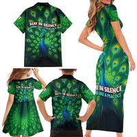 Georgia Peacock Family Matching Short Sleeve Bodycon Dress and Hawaiian Shirt with Slay in Silence Shine Like a Peacock Design - Wonder Print Shop